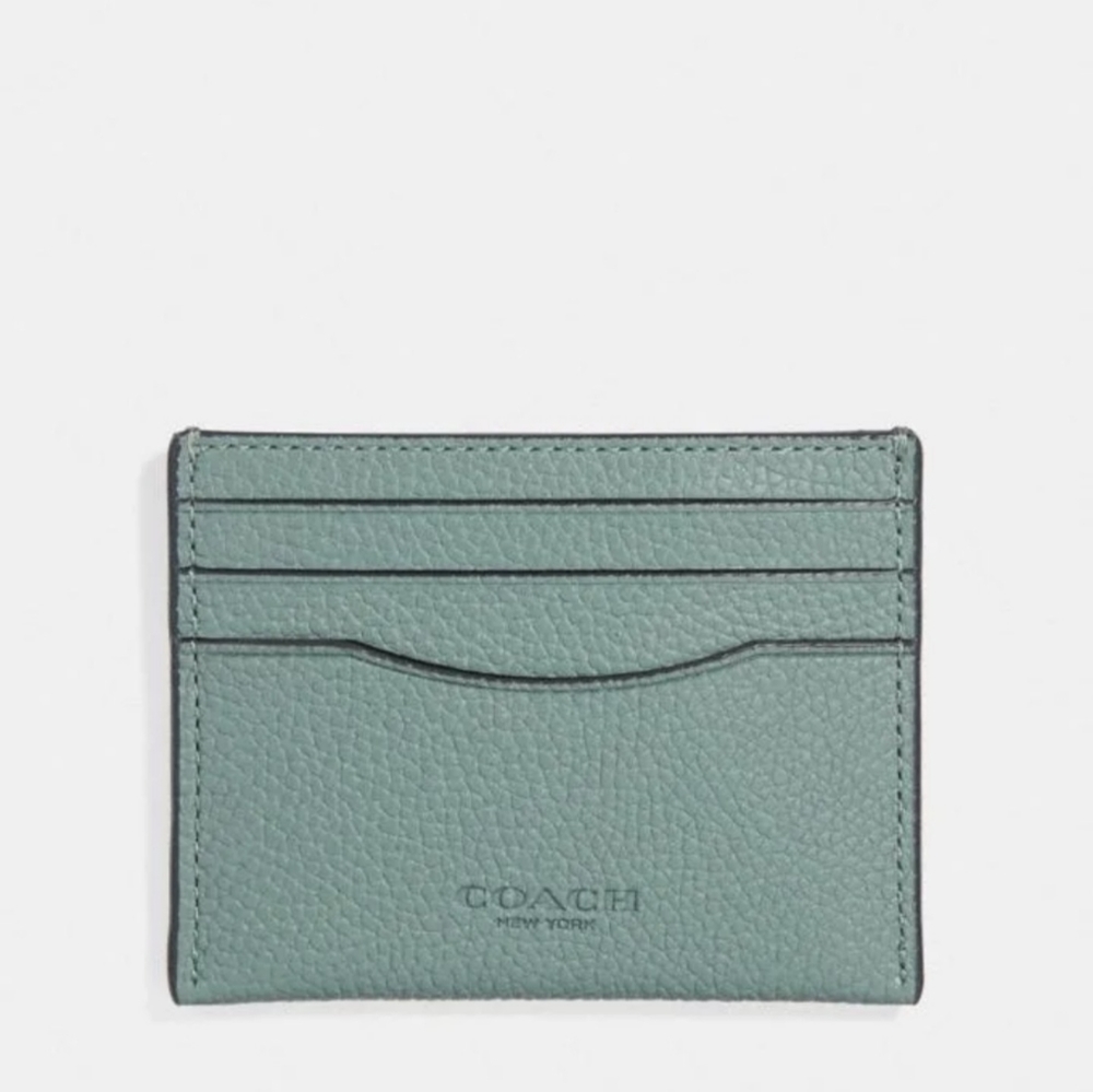 Coach Leather Card Case Pebble Leather, Agate
